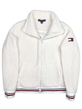 Tommy Hilfiger Off-White Sherpa Zip Jacket with Signature Trim